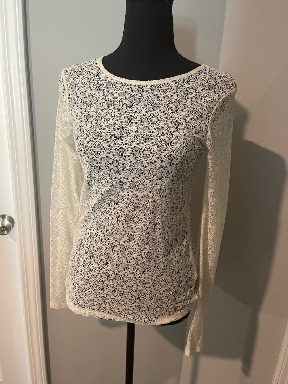 French Connection Cream Lace Long-Sleeve Top